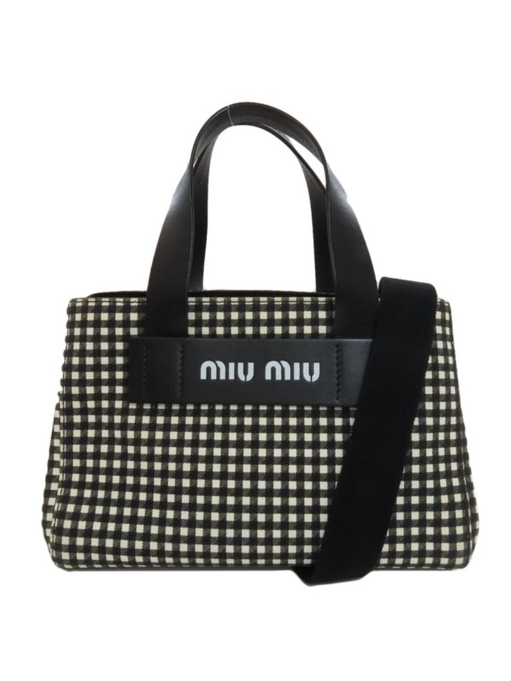 Miu Miu Gingham Check Pattern 2-Way Handbag Canvas
